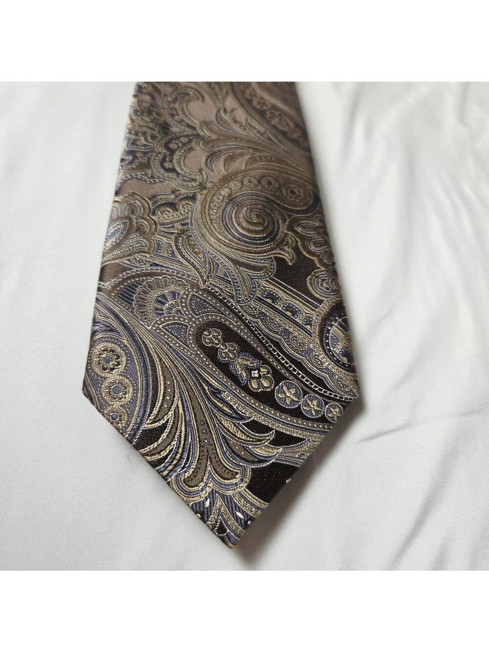 Canali Tie Mens One Size Brown Silk Paisley Made In Italy Classic Designer
